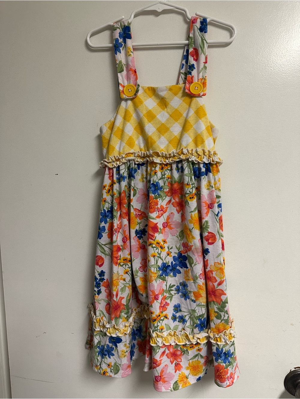 Jona Michelle Yellow Gingham Bodice Floral Sundress
